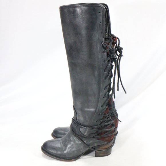 Like New FREEBIRD by STEVEN FB-Coal Grey Leather Boots Sz 9 US Wmn - Picture 2 of 8